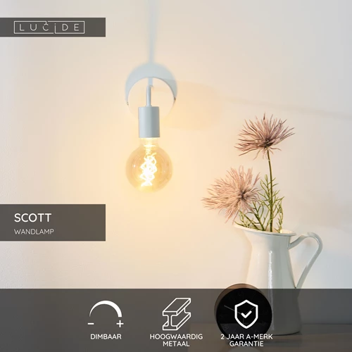 Lucide SCOTT - Wandlamp - 1xE27 - Wit - USP